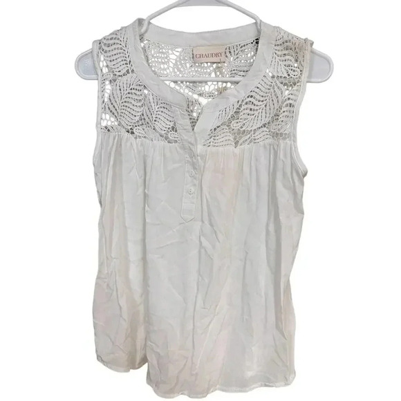 NEW- NWT Chaudry White Sleeveless Eyelet Blouse | Size S - Picture 2 of 6